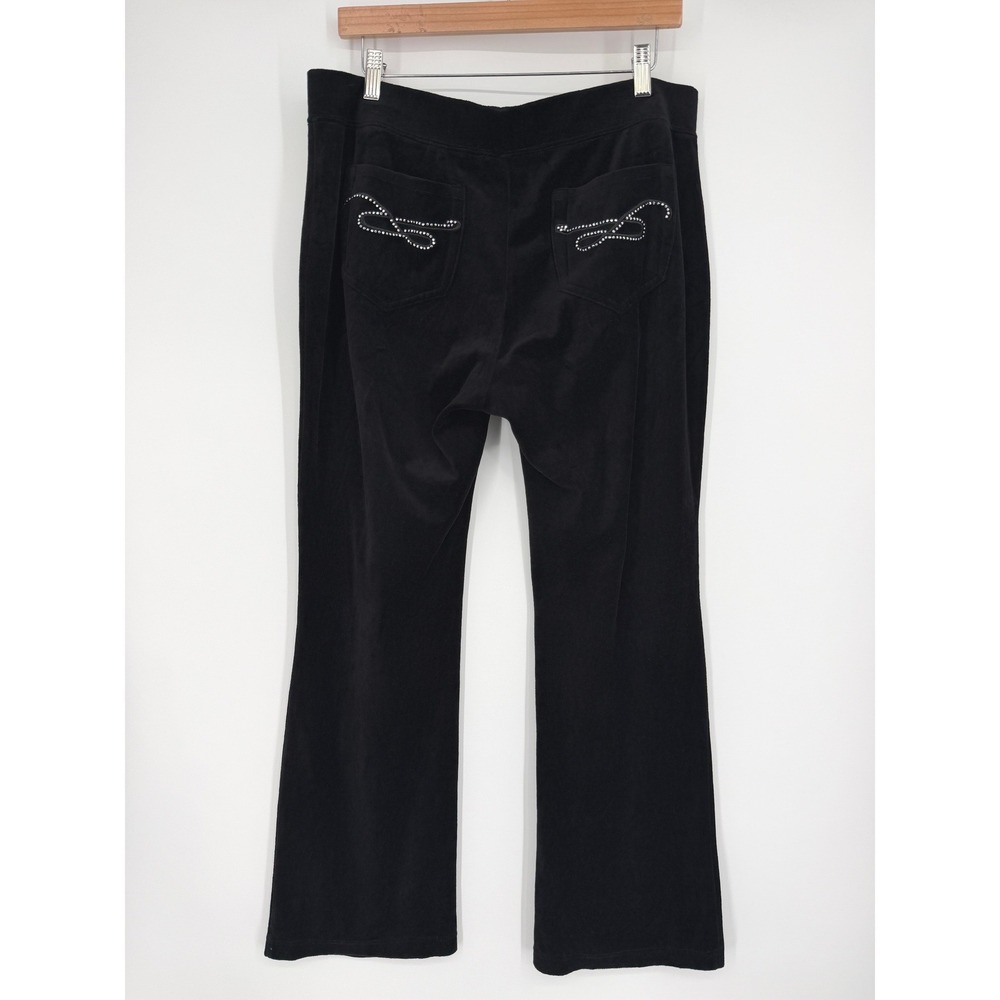 Style & Co Womens Black Velour Pants Embellished Rhinestones Pockets Sz L Y2K